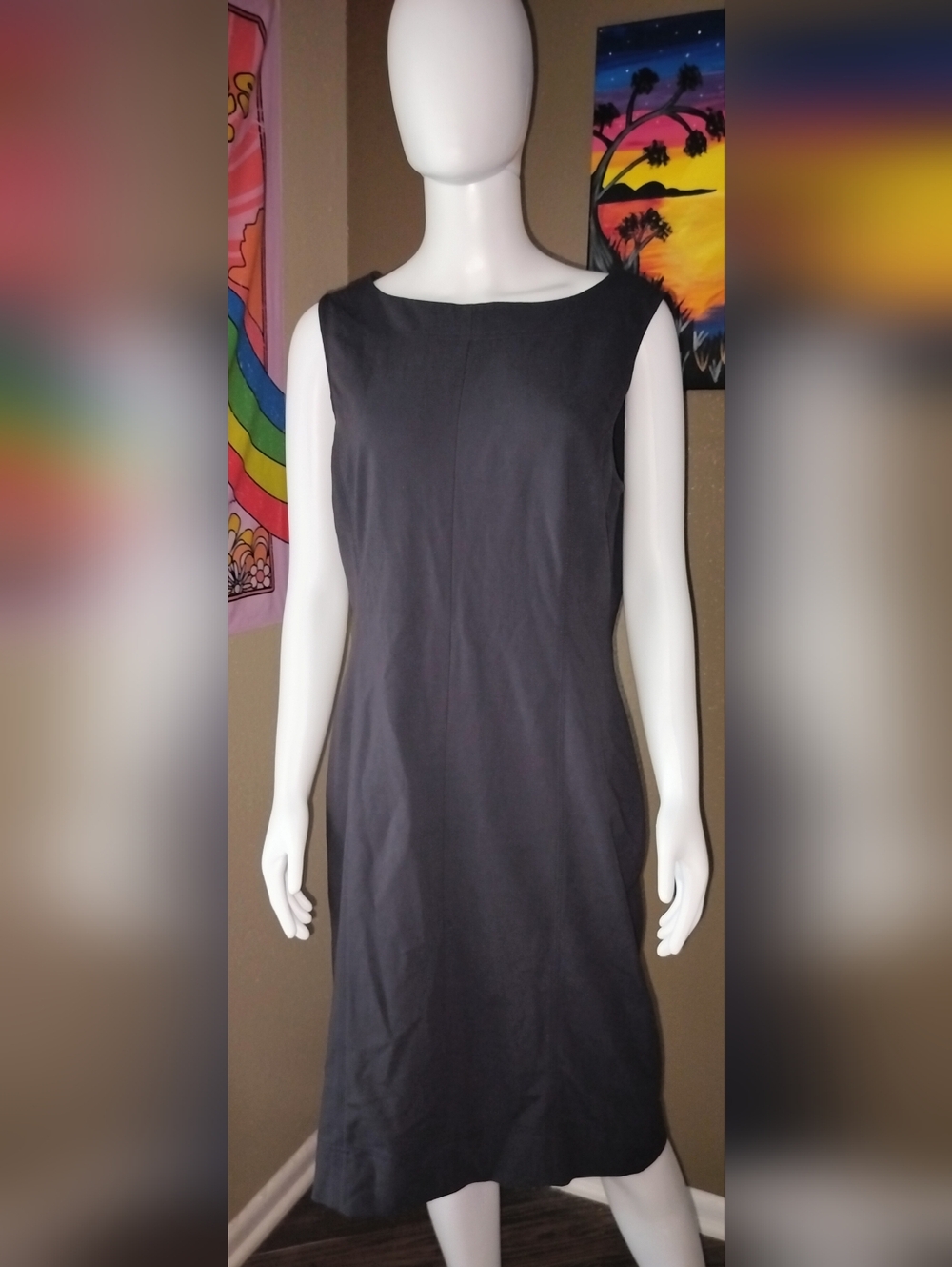 St. John Collection Elegant Charcoal Sleeveless Midi Dress Sz 12